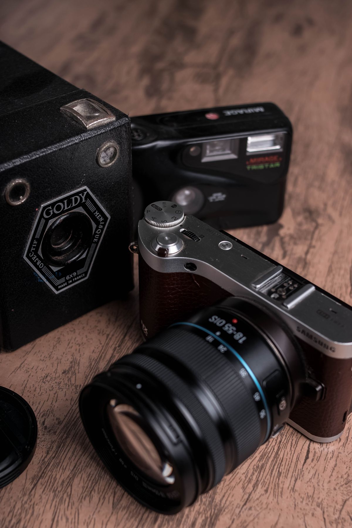 A set of vintage and modern cameras — image copyright