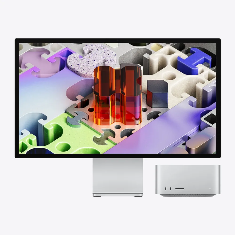 Mac Studio đặt cạnh màn hình Studio Display