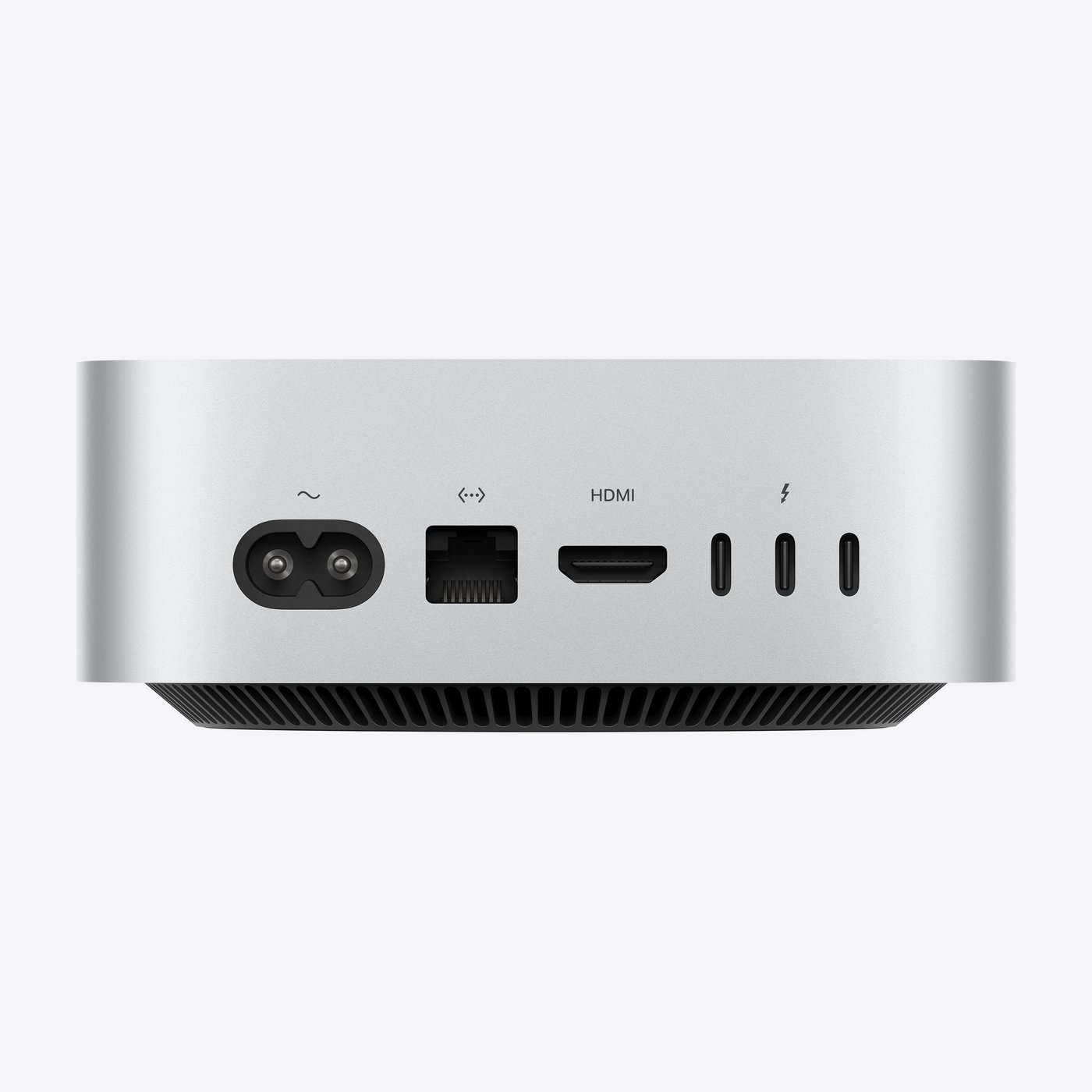 Mac mini — mặt sau, cổng nguồn, Ethernet, HDMI và ba cổng Thunderbolt